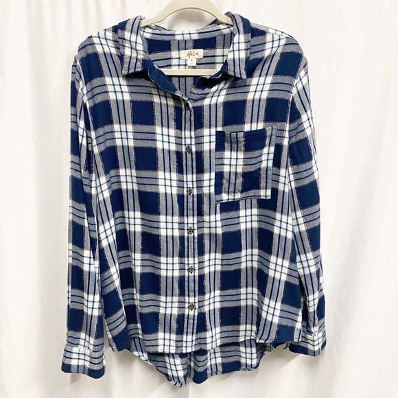Style & Co. Tops - Style & Co Navy & White With Silver Sparkle Plaid Button Down Shirt